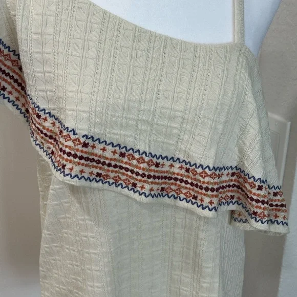 Lucky brand cream one shoulder boho embroidered shirt - Picture 5 of 6